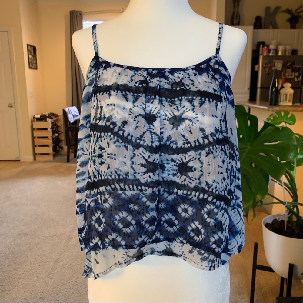 Mixed Blues Tie Dye Adjustable Strap Crop Top